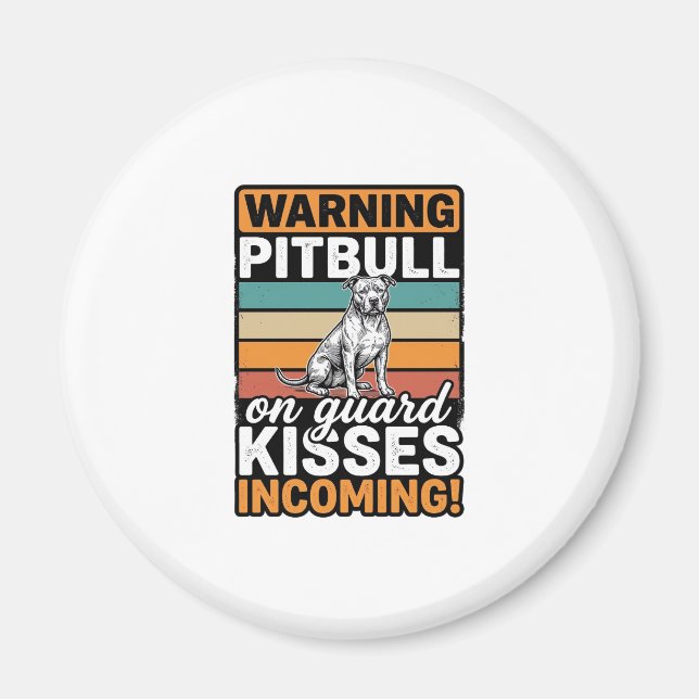 Íman Aviso de Pitbull Beijos a Caminho Design de Cachor (Frente)