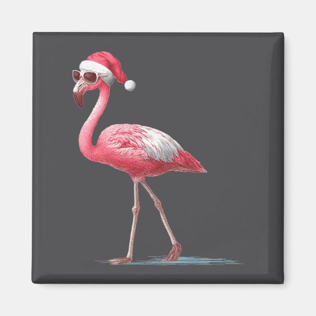 Íman Awesome Cool Flamingo With Christmas Hat And Sungl (Frente)