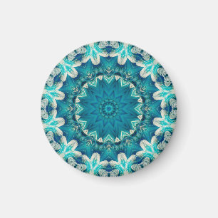 Íman Azul Aqua Mandala Rosette Retro Hippie