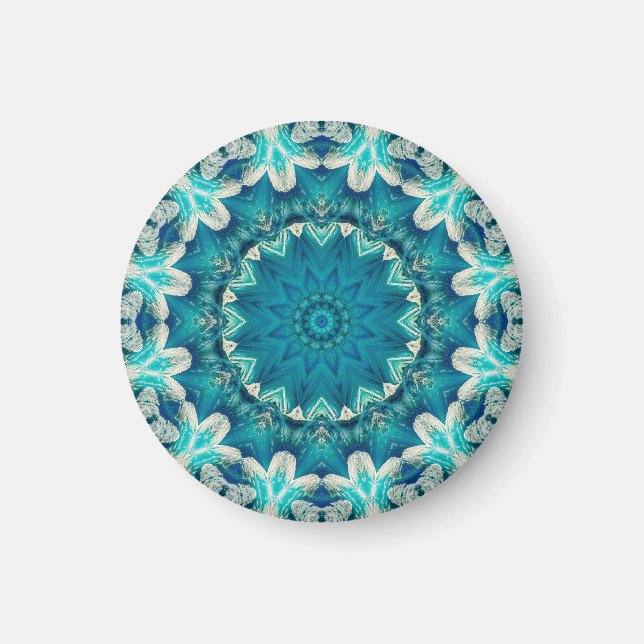Íman Azul Aqua Mandala Rosette Retro Hippie (Frente)