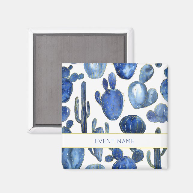 Íman Azul Cactus Art Desert Chic Dourado EVENTO (Front/Back)