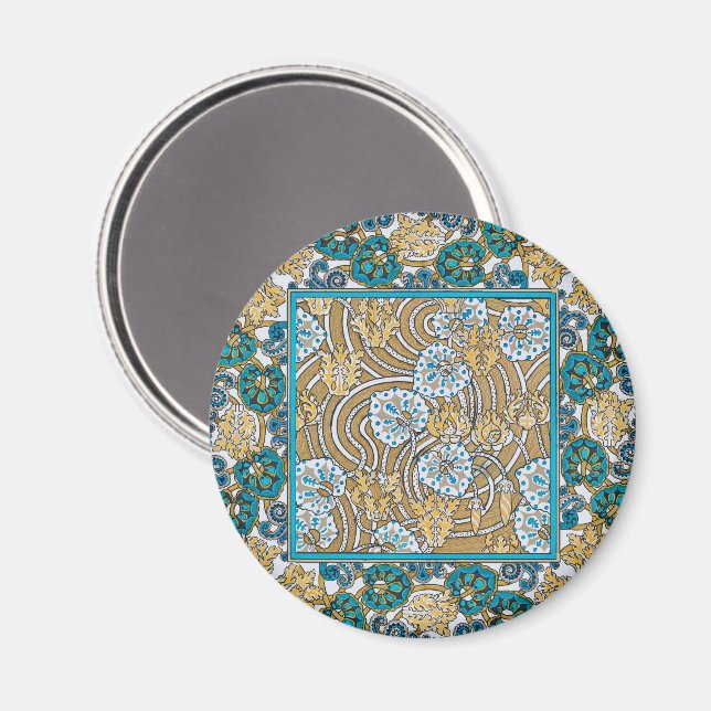 Íman azul ciclame arte nova flor botânica (Front/Back)
