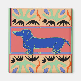Íman Azul Dachshund Abstrato Fauvism