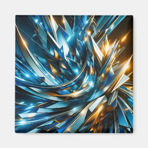 Íman Azul Dourado Futurista Abstrato Geométrico Metálic