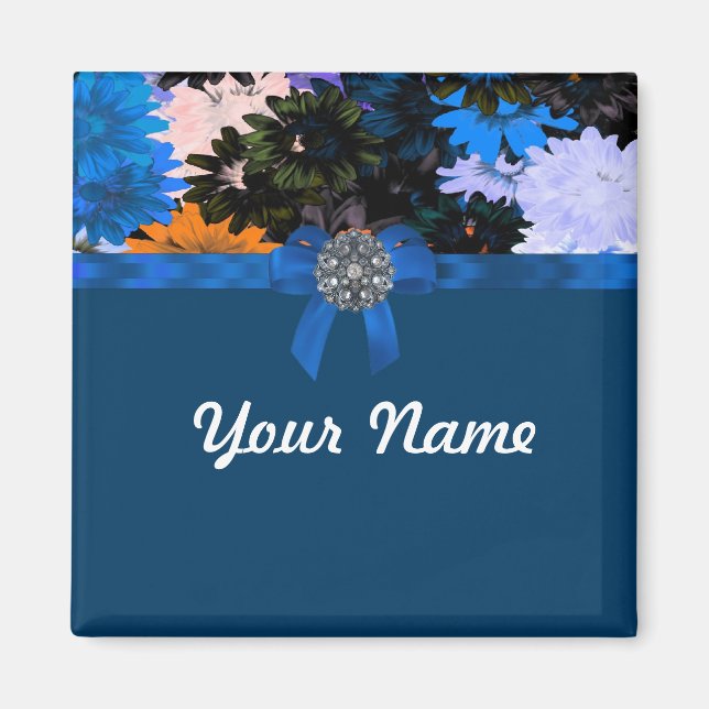 Íman Azul e floral coloridos (Frente)