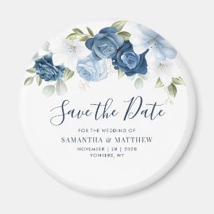 Íman Azul Empoeirado Floral Script Lembrança Salve a Da