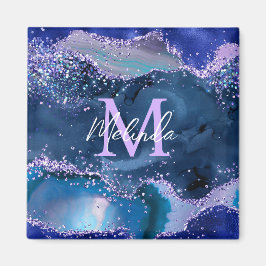 Íman Azul Escuro e Glitter Agate do Oceano Glitter Púrp