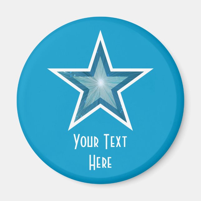 Íman Azul Estrela 'Seu Texto' imã de geladeira azul (Frente)