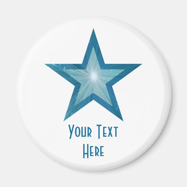 Íman Azul - Estrela 'Seu Texto' - imã de geladeira bran (Frente)
