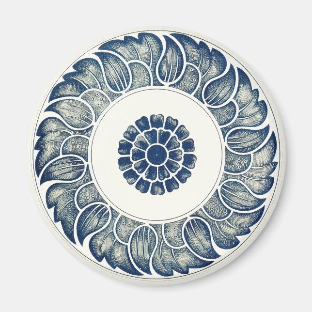 Íman Azul Floral Chinês Redondo (Frente)