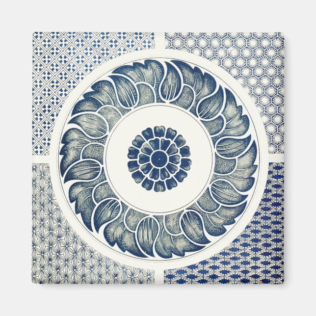 Íman Azul Floral Chinês Redondo (Frente)