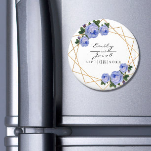 Íman Azul Floral Elegante Dourada Glitter Geométrico
