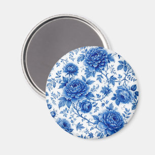 Íman Azul Fluido Flores Rosas Peônias Azul Cobalto Bran