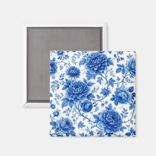 Íman Azul Fluido Flores Rosas Peônias Azul Cobalto Bran