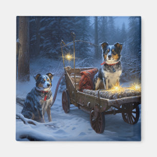 Íman Azul Heeler Snowy Sleigh Decência de Natal
