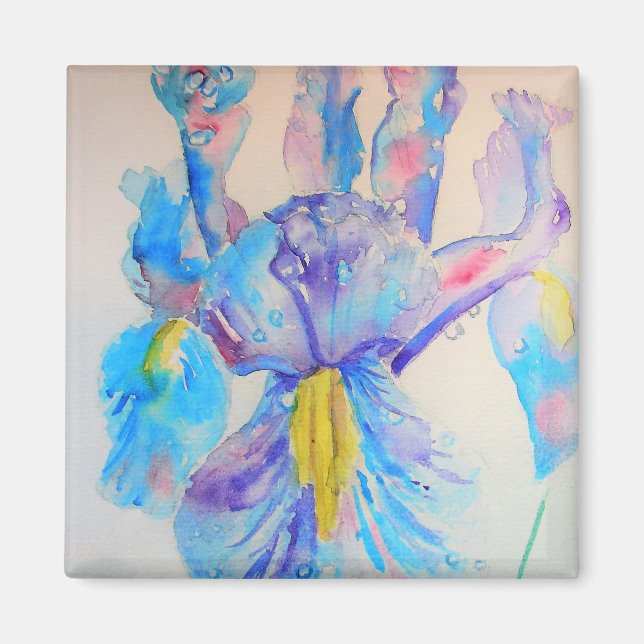 Íman Azul Iris Art floral Design de Aquarela (Frente)