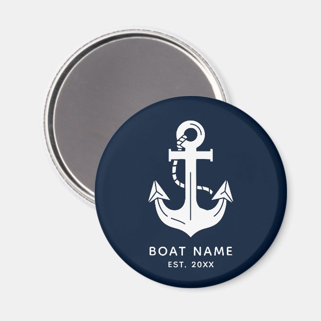 Íman Azul Naval Náutico Nome de Barco Personalizado (Front/Back)