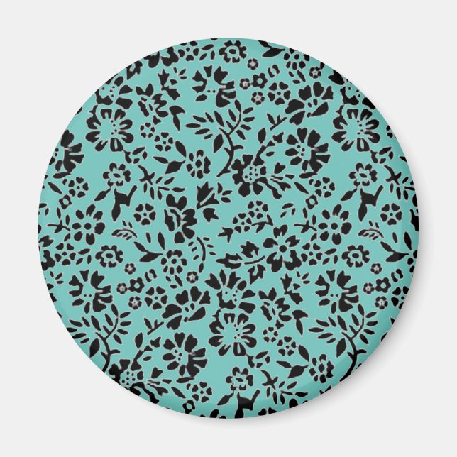 Íman Azul Oceânico com Flores Pretas (Frente)