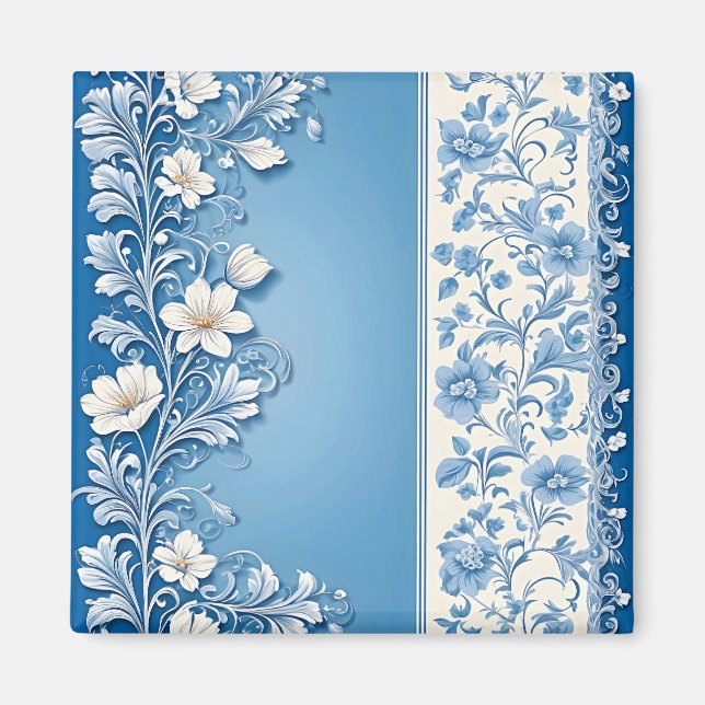 Íman Azul Padrão floral ornamentais (Frente)