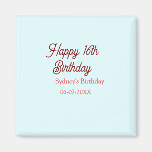 Íman Azul pastel vermelho feliz aniversário de 16 anos