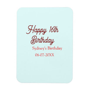 Íman Azul pastel vermelho feliz aniversário de 16 anos 
