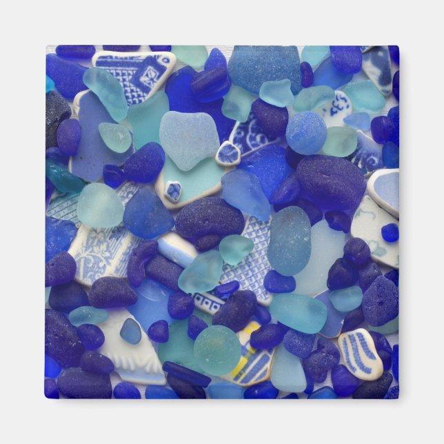 Íman Azul raro e vidro do mar aqua, ímã de praia (Frente)