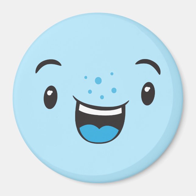 Íman Azul sorrindo Kawaii Face Magnet (Frente)