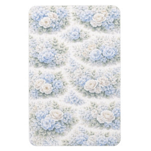 Íman Azul Suave Branco Floral Elegante Romântico Aquare