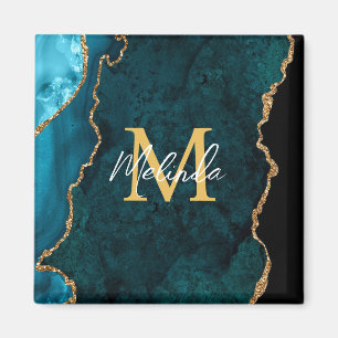Íman Azul Teal e Agato Marble Dourado