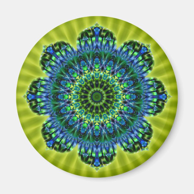Íman Azul verde Mandala | Flor verde-claro (Frente)