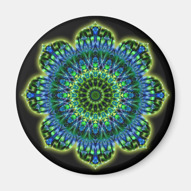 Íman Azul verde Mandala | preto (Frente)