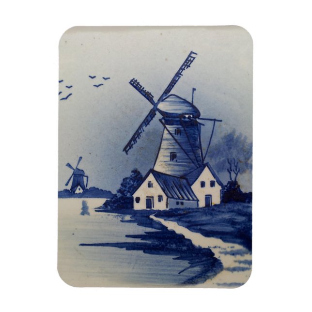 Íman Azul Vintage Delft Moinho de Vento Branco (Vertical)