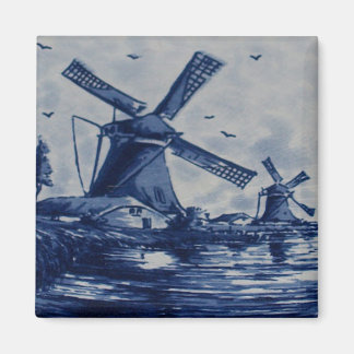 Íman Azulejo Azul Antecipado - Moinhos de vento pela Ág