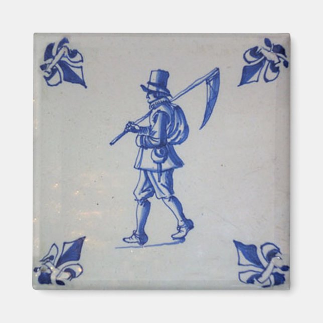 Íman Azulejo Azul Delft - Carregando de força ou enferm (Frente)