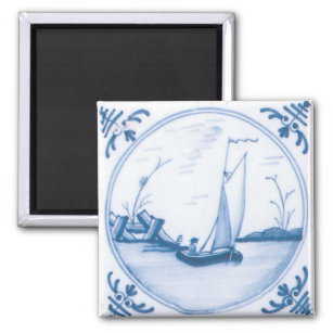 Íman Azulejo de Arte do veleiro Delft White Vintage