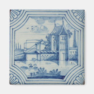 Íman Azulejo de Delft que mostra um drawbridge sobre um