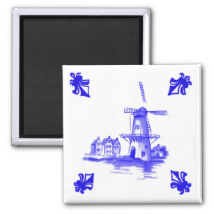 Íman Azulejo de moinho branco Delft