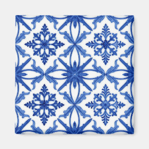 Íman Azulejo de Telha Floral Azul Branco