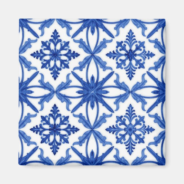 Íman Azulejo de Telha Floral Azul Branco (Frente)