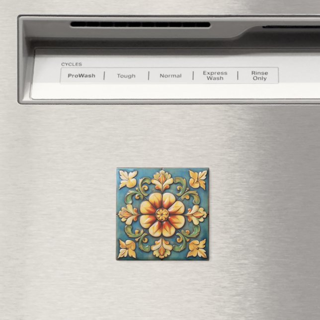 Íman Azulejo italiano de flores amarelas (In Situ (Dishwasher))