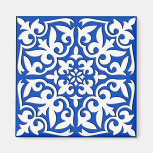 Íman Azulejo marroquino - azuis cobaltos e branco