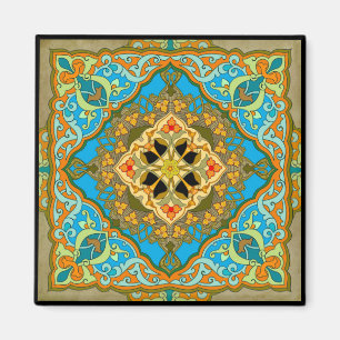 Íman Azulejo marroquino - Azul-dourado