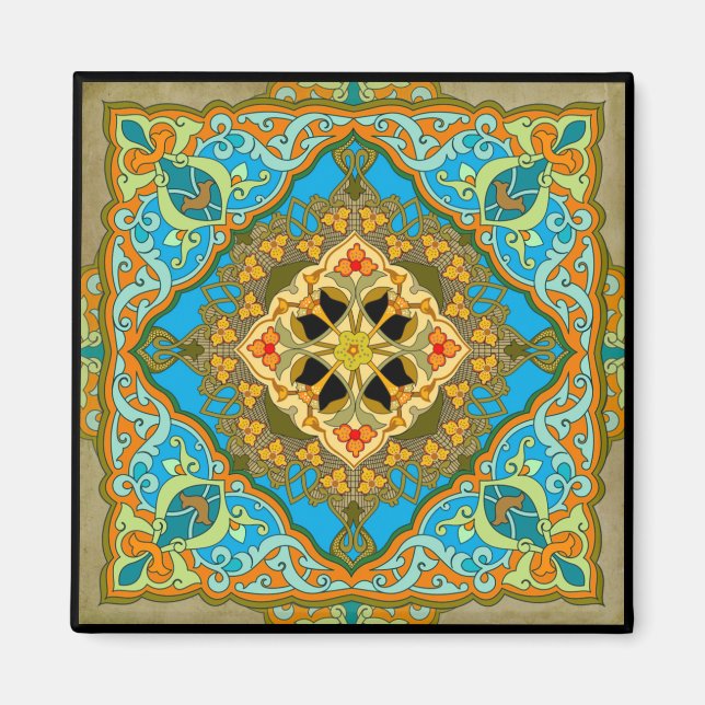 Íman Azulejo marroquino - Azul-dourado (Frente)