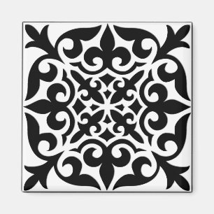 Íman Azulejo marroquino - branco com fundo preto