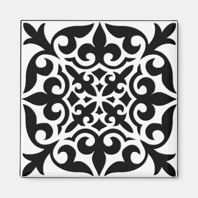 Íman Azulejo marroquino - branco com fundo preto (Frente)