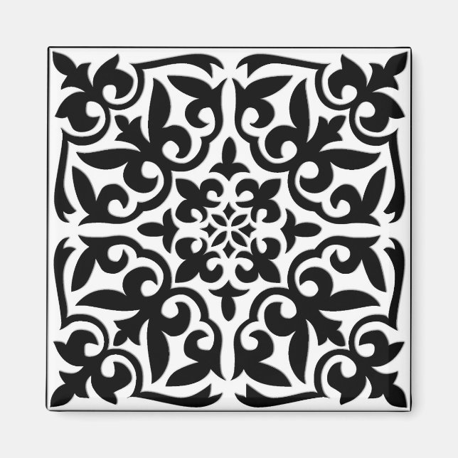 Íman Azulejo marroquino - branco com fundo preto (Frente)