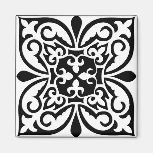 Íman Azulejo marroquino - branco com fundo preto