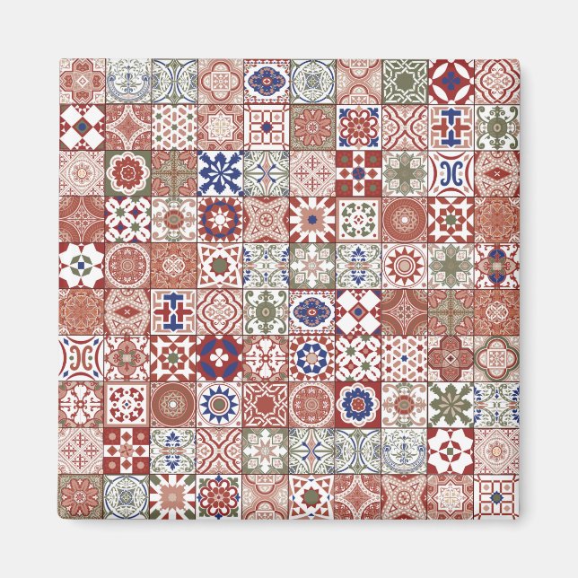 Íman Azulejo marroquino - burgundy e azul (Frente)