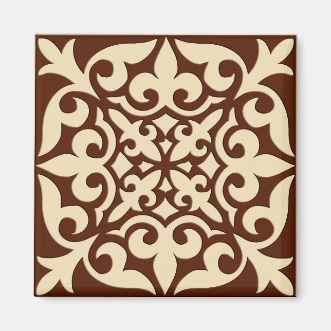 Íman Azulejo marroquino - chocolate castanho e bege (Frente)