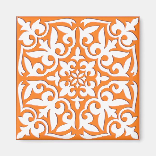 Íman Azulejo marroquino - cor de laranja e branco (Frente)